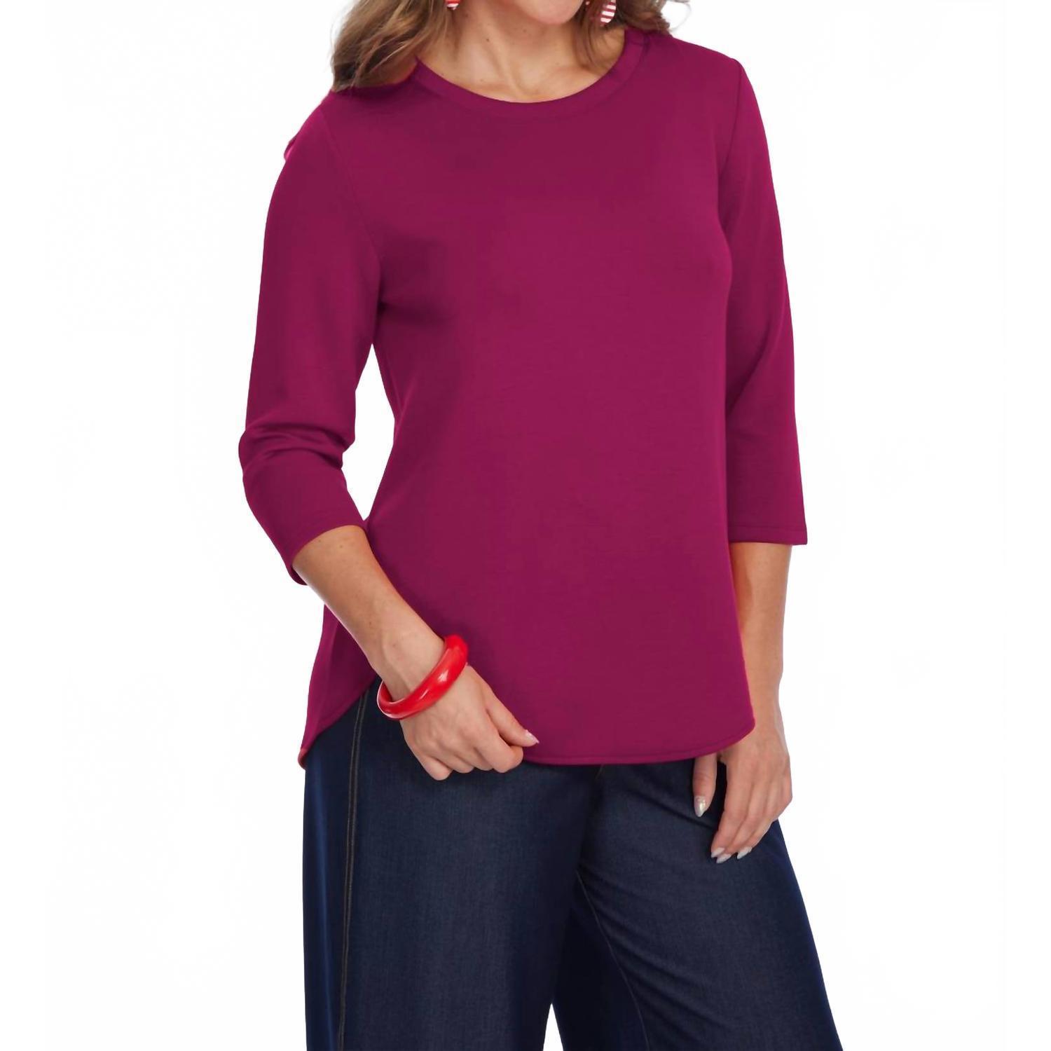 New Lior Zofi Top - 3/4 Ponte Knit Pullover In Berry
